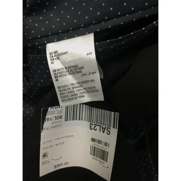 $360 Alfani Men's Black Classic-Fit Stretch Tuxedo Sport Coat Suit Jacket Sz 44R